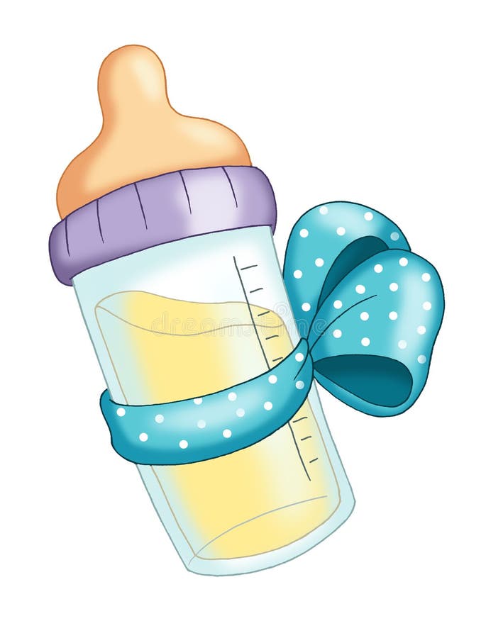 Baby bottle with pink bow stock illustration. Illustration of colored ...