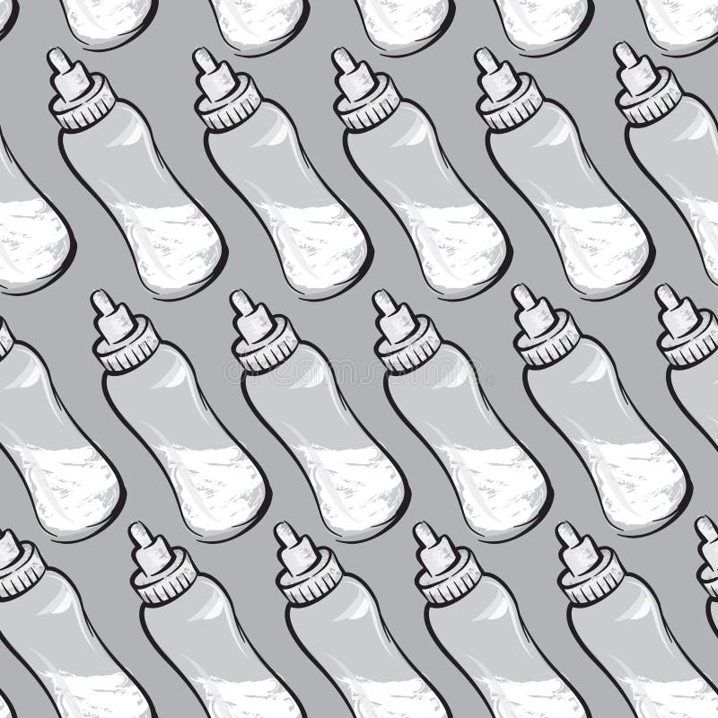 Gender Neutral Baby Seamless Pattern With Baby Bottles. Design