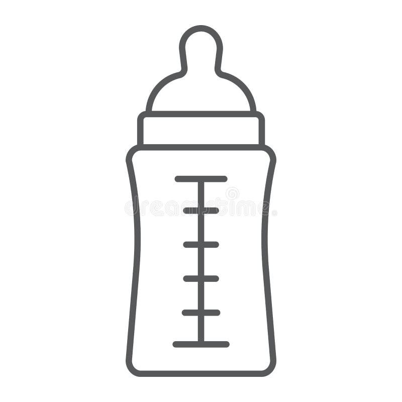 Baby bottle thin line icon, feed and milk, container sign, vector graphics, a linear pattern on a white background. vector illustration