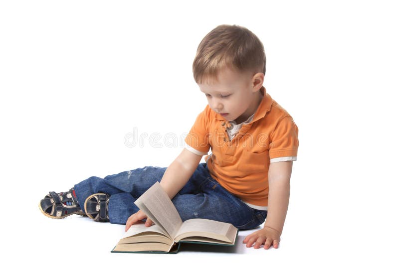 Funny baby reading a book stock image. Image of education 30732861