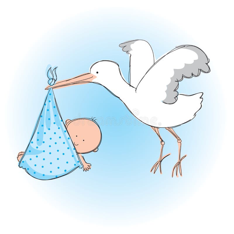 stork carrying baby boy