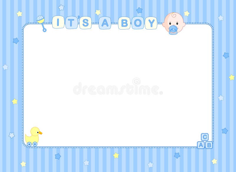 Carino strisce blu telaio / confine con un simpatico bambino di volti e di alcuni giocattoli.