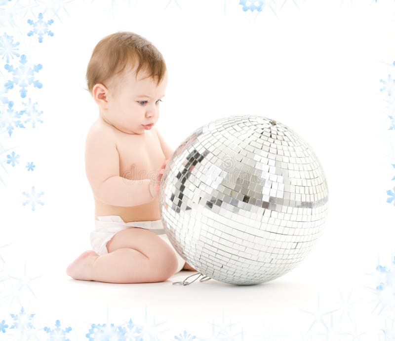 Baby Boy with Big Disco Ball Stock Image Image of innocent, mirror