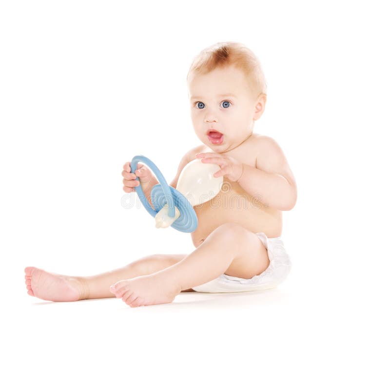 Baby boy with big pacifier stock image. Image of blue 40407003