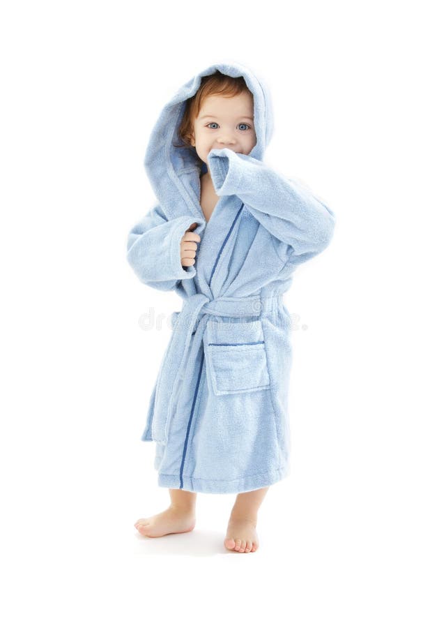Baby boy in blue robe stock photo. Image of cute, little 8253520