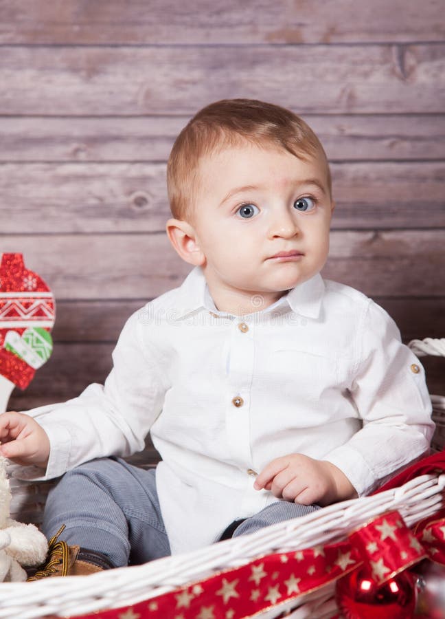 Baby Boy Christmas Portrait Stock Image Image of innocent, sweet