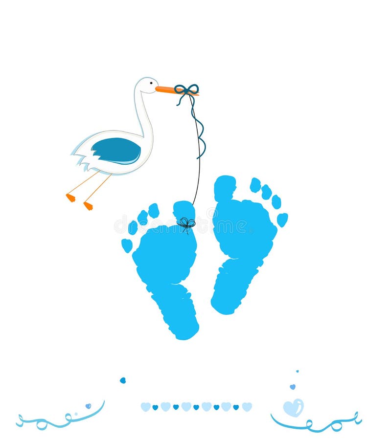 Baby Boy Foot Prints With Stork Vector Greeting Card Stock Vector