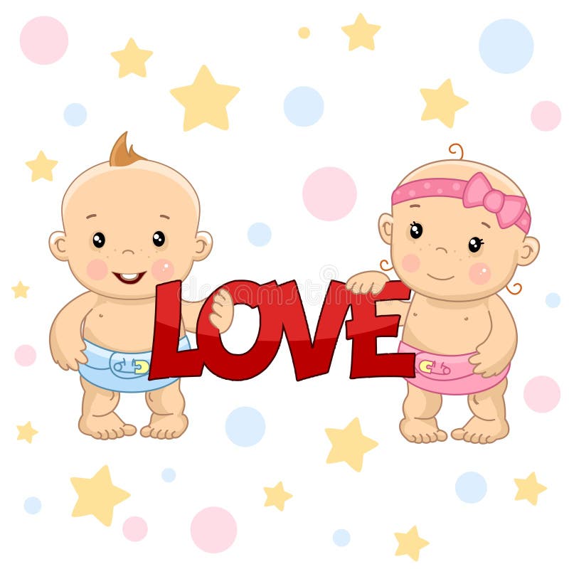Baby boy and girl 1 part. stock vector. Illustration of word - 126631779