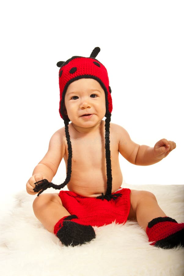 Baby Boy in Ladybug Hat and Boots Stock Image Image of baby, dots