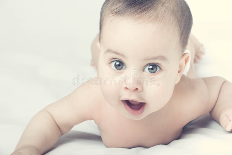 Baby Boy Lying On White Towel Stock Photo Image Of Healthy Childhood
