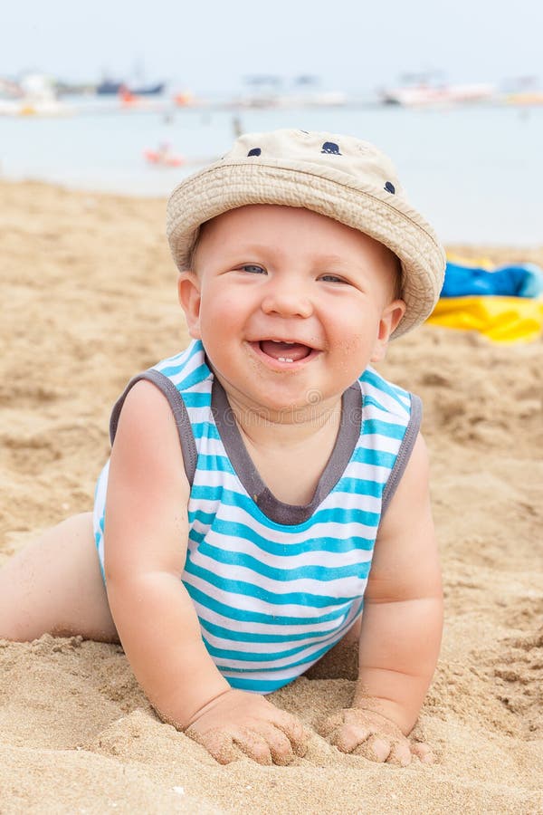 Baby Boy Playing on the Beach Stock Image Image of holiday, happiness