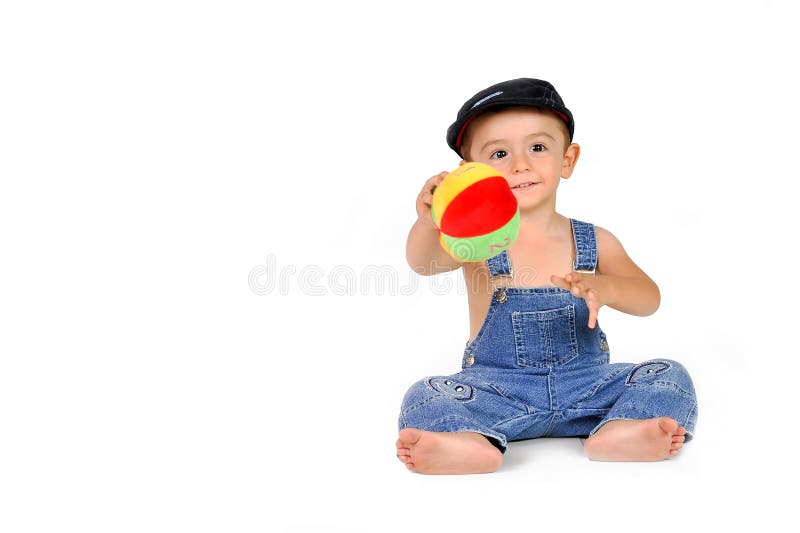 Baby boy with a rattle royalty free stock photos