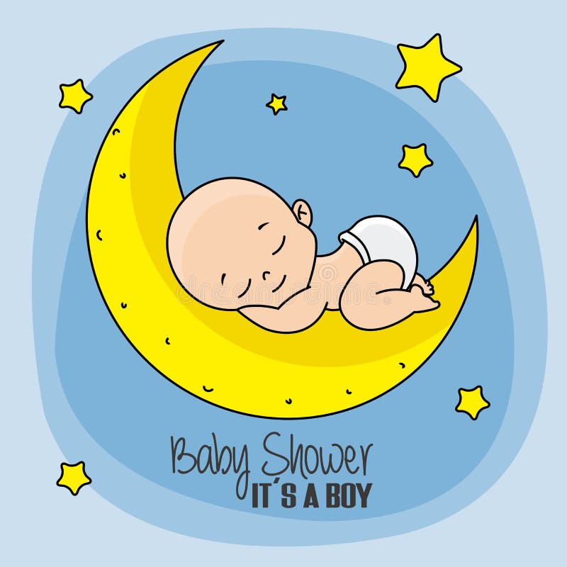 Baby Boy Sleeping on Top of the Moon Stock Vector Illustration of
