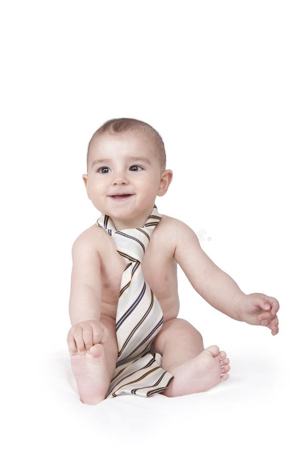 Baby boy with tie stock image. Image of sitting, caucasian 24256993