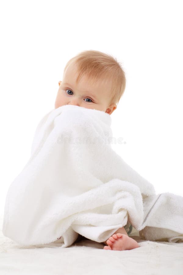 Baby boy with towel stock image. Image of studio, innocent 12020961