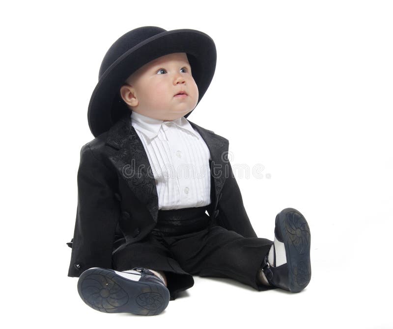 Baby boy in tuxedo and hat stock photo. Image of cutout 19525660