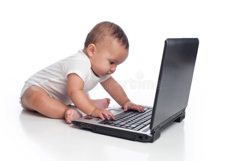 Baby Boy Typing on a Laptop Computer