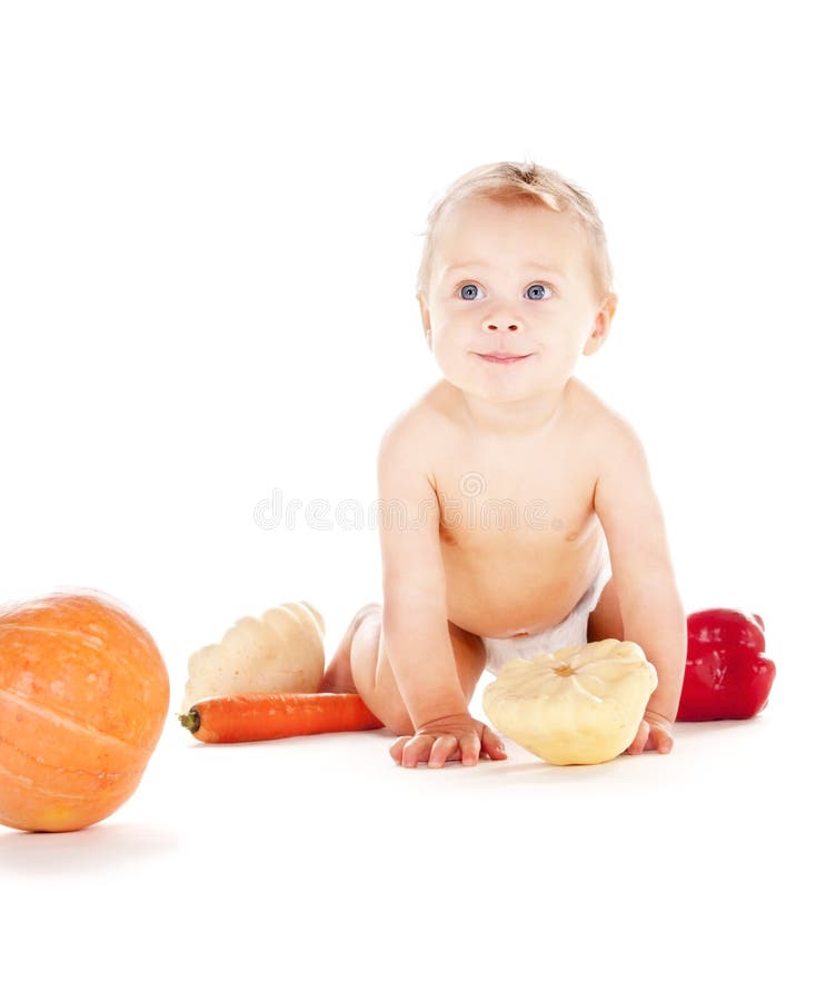 Baby boy with vegetables stock photo. Image of delicious 13669688