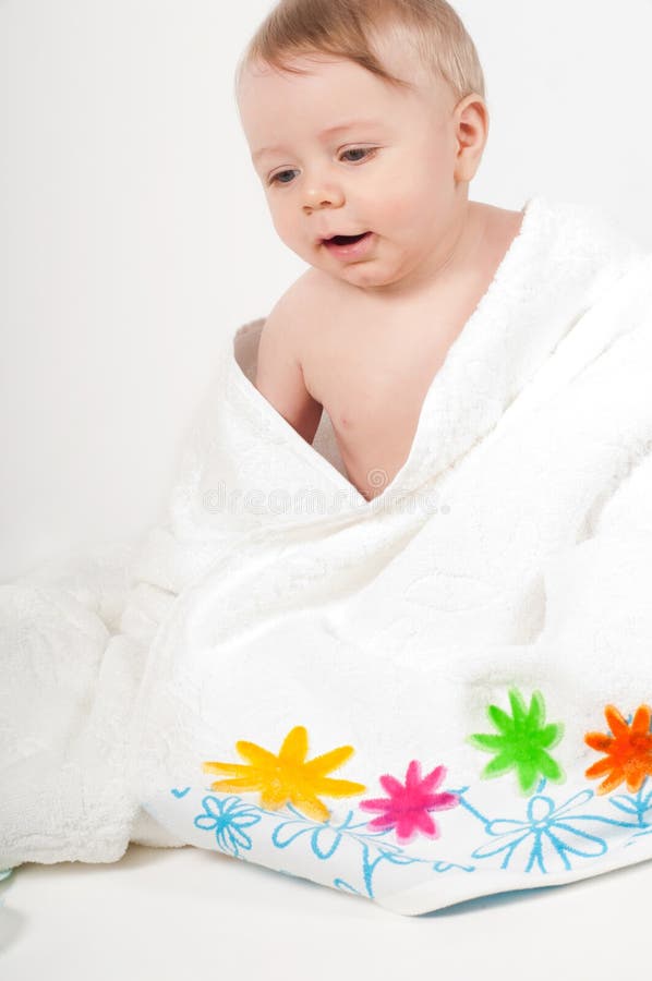 Baby Boy White Floral Towel Stock Photos Free & RoyaltyFree Stock