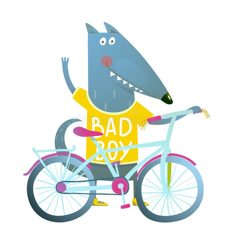 Baby Boy Wolf or Dog Character Greeting with Bicycle cute sport cartoon for kids stock illustration Baby Boy Wolf or Dog Character Greeting with Bicycle cute sport cartoon for kids stock illustration