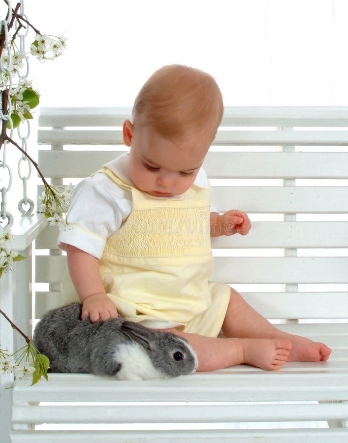 Baby and Bunny on Swing