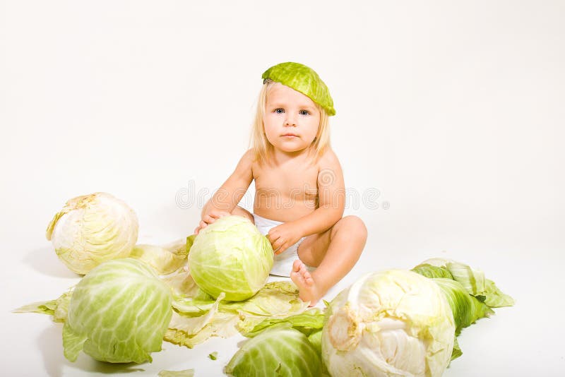Baby with cabbage stock image. Image of human, cabbage 23781433