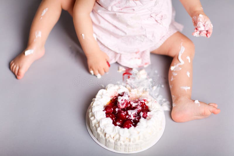 Baby with cake stock image. Image of portrait, small 12611153