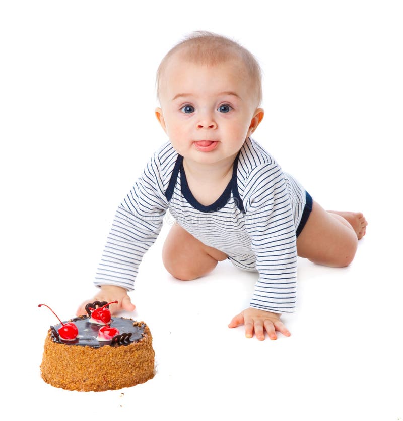 One Year Old and a Cake stock image. Image of birthday 41558761