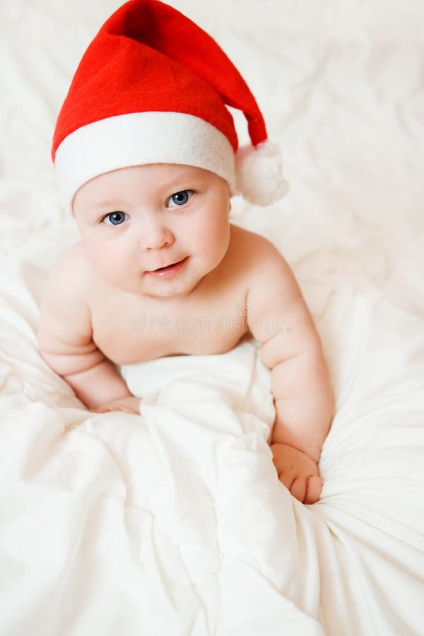 Baby in christmas hat stock image. Image of christmas 11861879