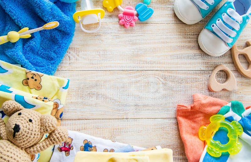 Baby Clothes and Accessories for the Newborn. Selective Focus Stock