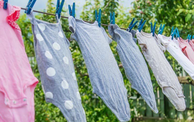 Baby Clothes are Dried Outside. Selective Focus Stock Image Image of
