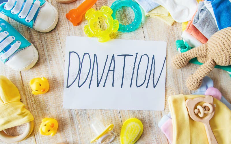 Baby Clothing and Donation Accessories. Selective Focus Stock Image