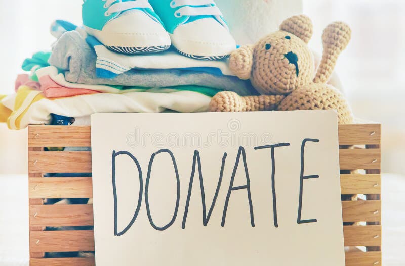 Baby Clothing and Donation Accessories. Selective Focus Stock Image