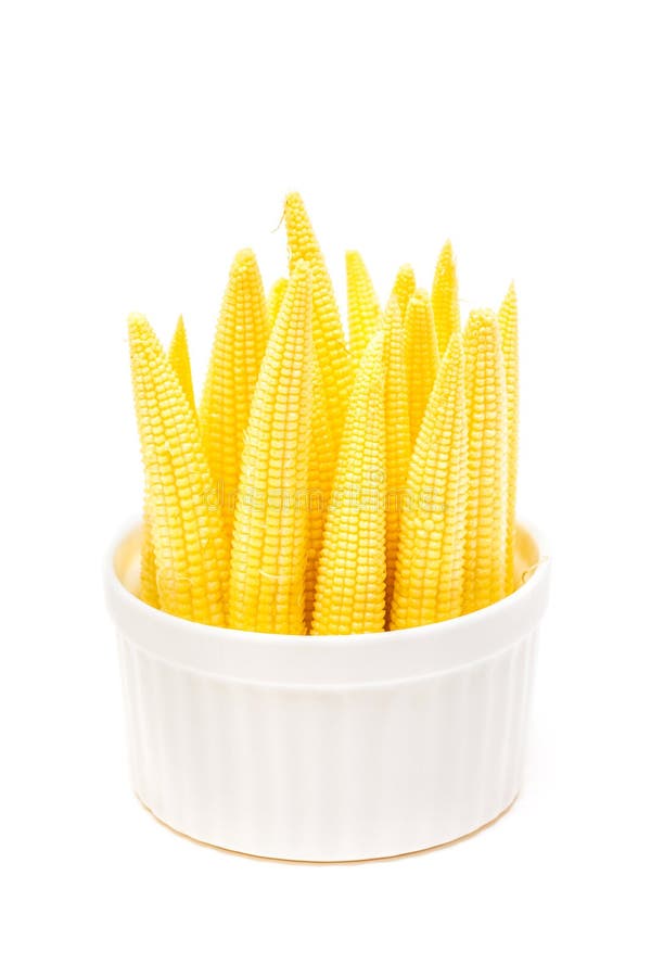 Baby corn in a cup isolated on white background