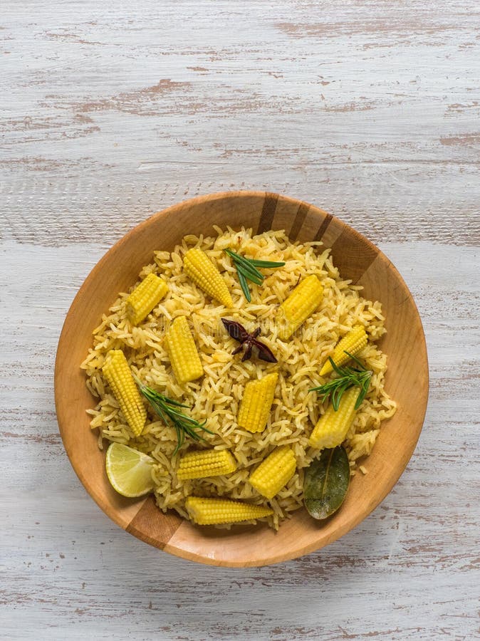 Baby corn pulao. Vegetarian biryani, Indian food