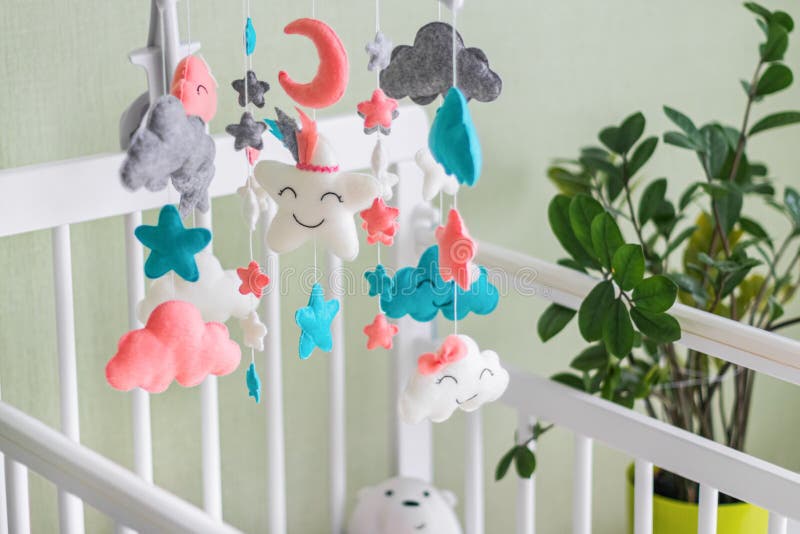 Baby Mobile With Sleeping Bear, Moon, Stars and Clouds, Handmade