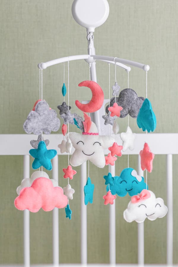 Baby Mobile With Sleeping Bear, Moon, Stars and Clouds, Handmade