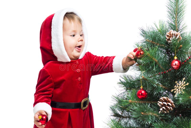 Baby Decorating Christmas Tree Stock Photo Image of santa, beautiful