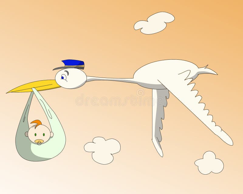 Flying stork home delivery child. Flying stork home delivery child