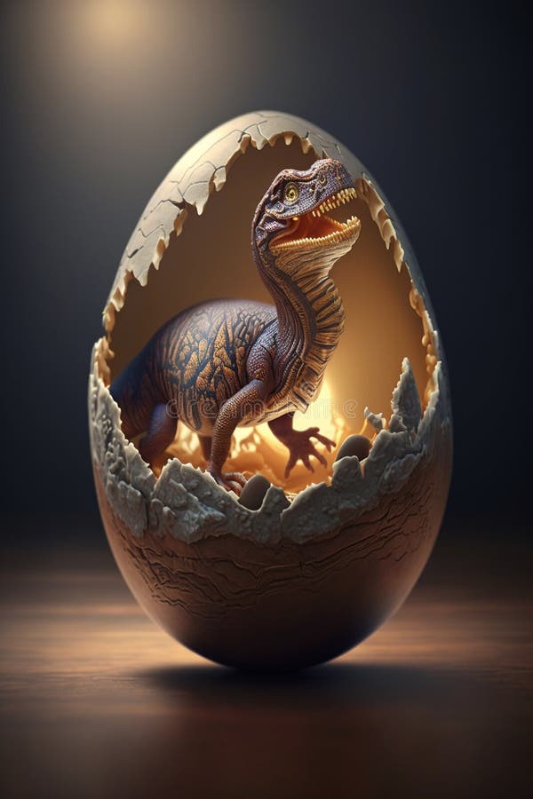Baby Dinosaur Nesting out of an Egg. Dinosaur coming out of an egg shell. royalty free illustration.