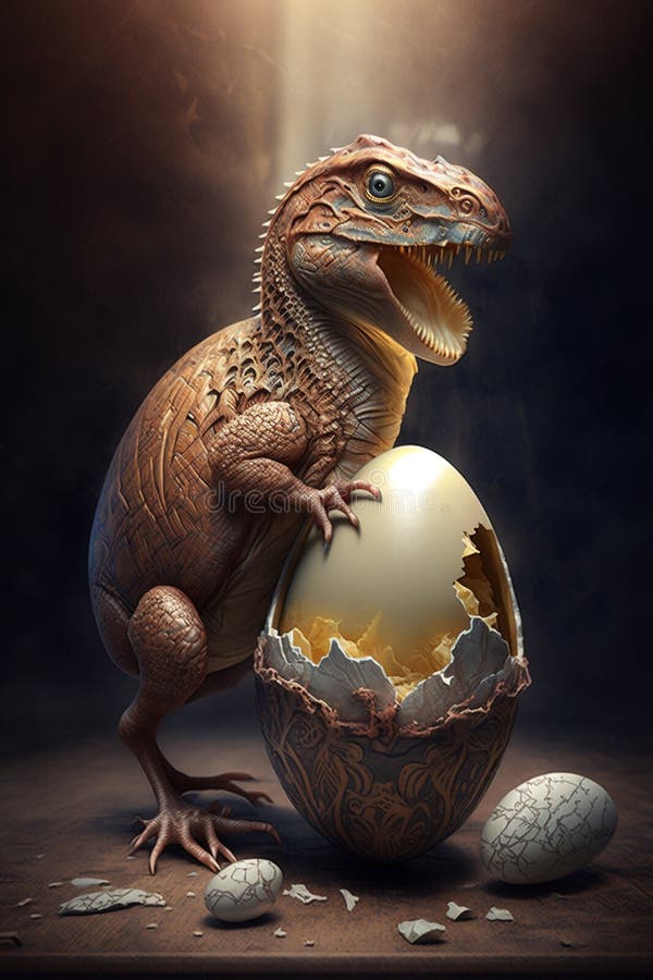 Baby Dinosaur Nesting out of an Egg. Dinosaur coming out of an egg shell. vector illustration.