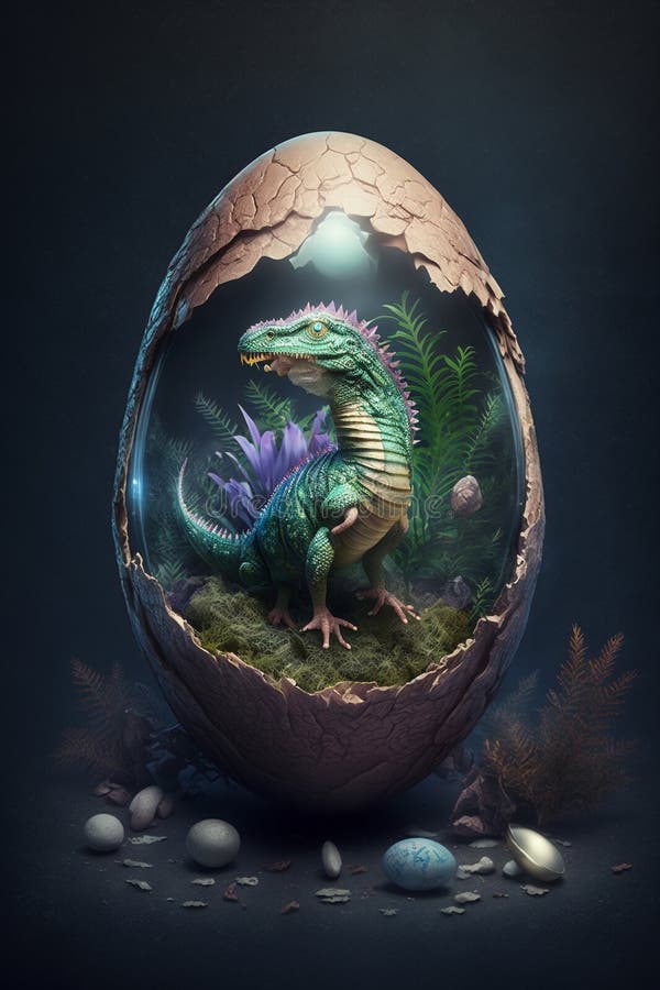 Baby Dinosaur Nesting Out of an Egg. Dinosaur Coming Out of an Egg