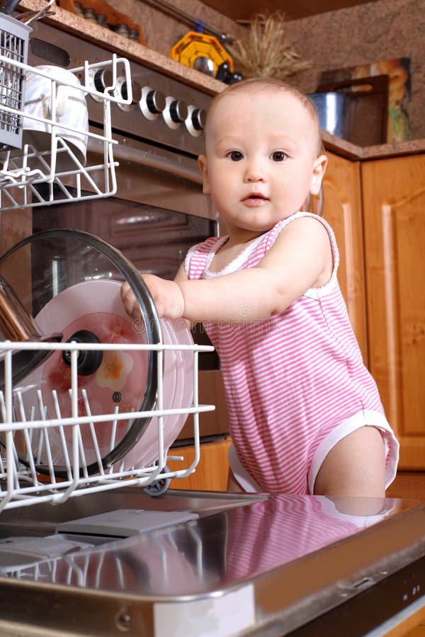 Baby at dishwasher stock image. Image of clean, kitchen 14811659