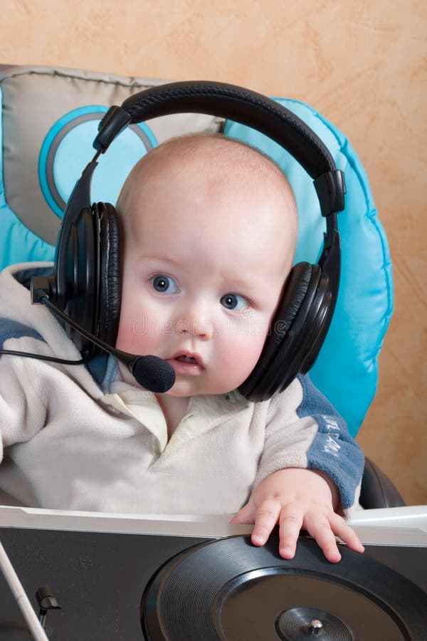 Baby DJ stock photo. Image of face, turntable, listening - 1878158