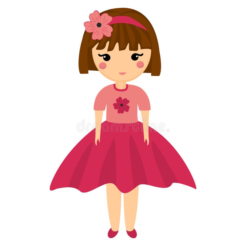 Baby Doll. Very Cute Girl in Pink Clothes Stock Vector - Illustration ...