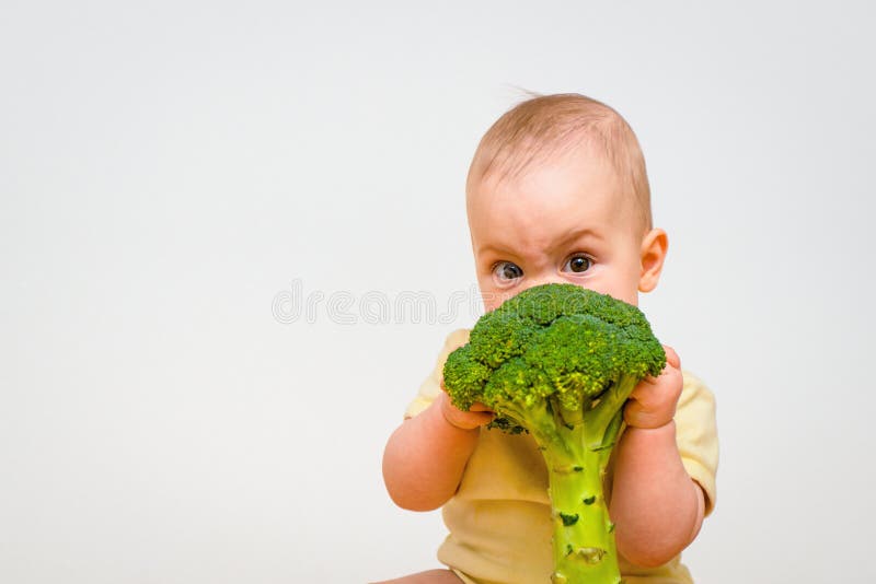 Baby eating broccoli