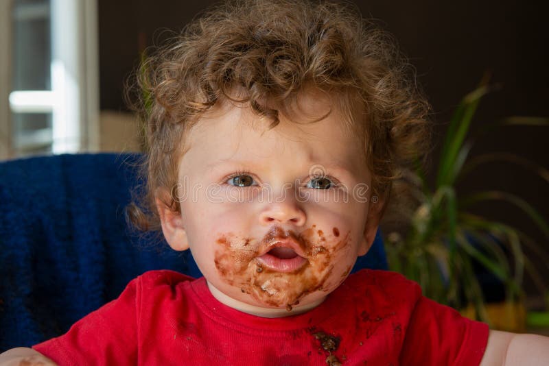 Baby is Eating a Chocolate Cake Stock Image Image of eating, young