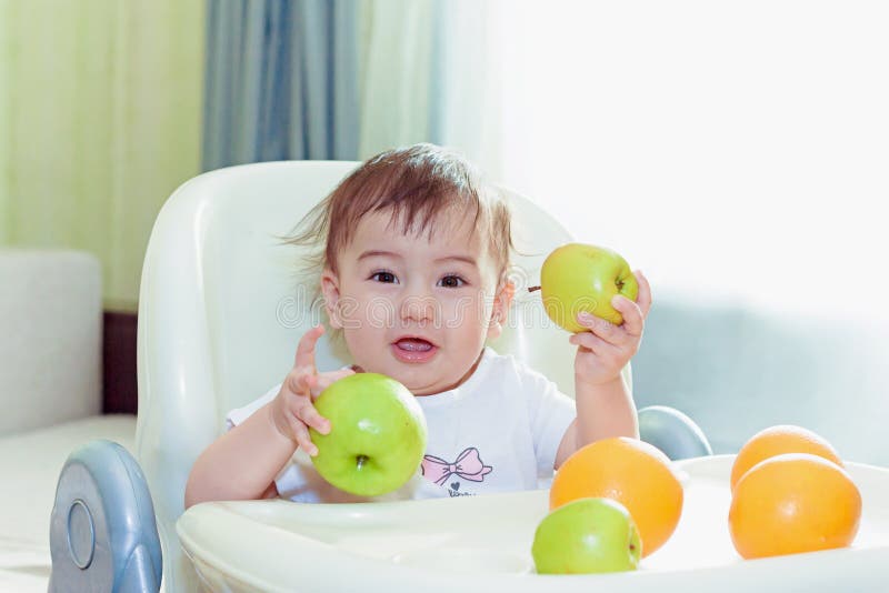 Baby Eating Fruits Sit on the Table Stock Photo Image of childhood