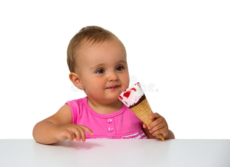 Baby eating ice cream stock image. Image of positive 38228007