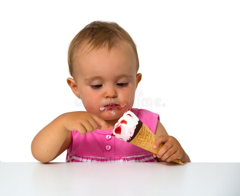Baby eating ice cream stock image. Image of female, cone 33968347